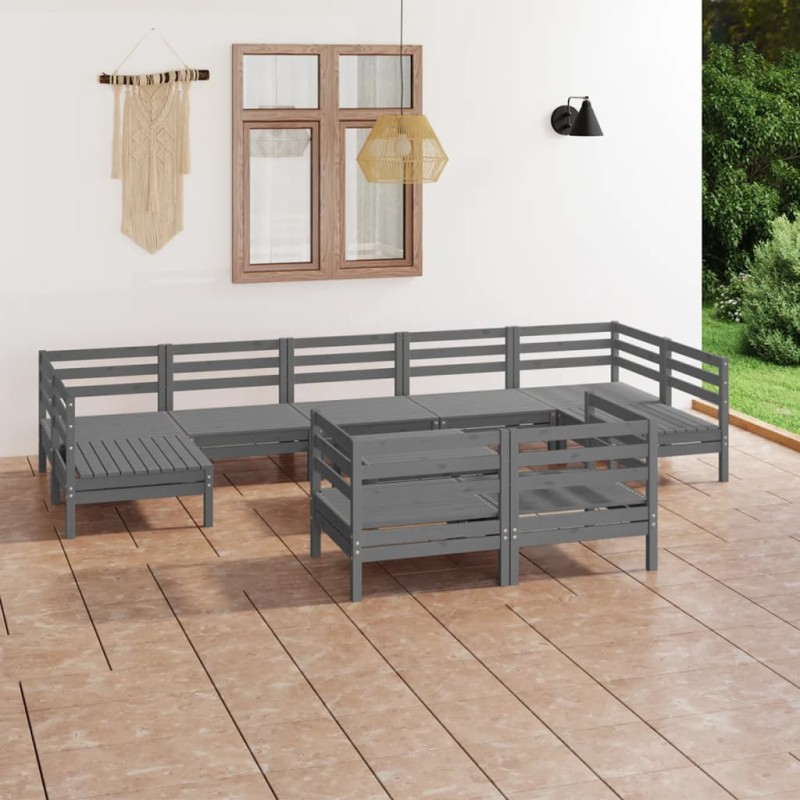 vidaXL Juego de muebles de jardín 10 piezas madera maciza pino gris vidaXL Juego de muebles de jardín 10 piezas madera maciza pino gris