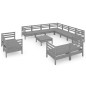 vidaXL Juego de muebles de jardín 12 piezas madera maciza de pino gris vidaXL Juego de muebles de jardín 12 piezas madera maciza de pino gris