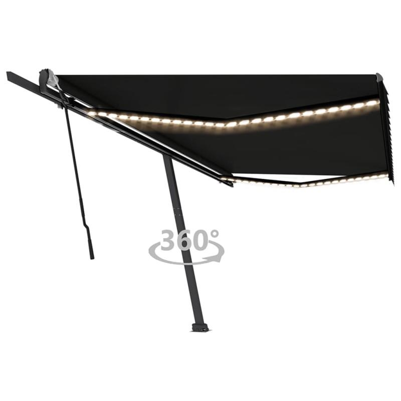 vidaXL Toldo retráctil manual con luz LED gris antracita 500x350 cm vidaXL Toldo retráctil manual con luz LED gris antracita 500x350 cm