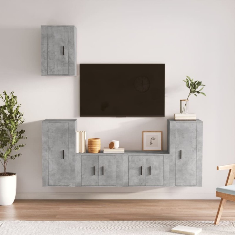vidaXL Set de muebles de TV 5 pzas madera contrachapada gris hormigón