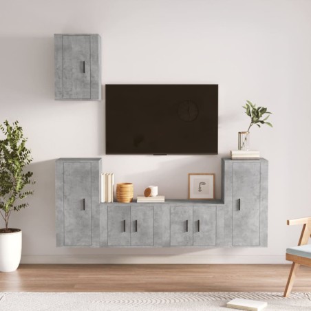 vidaXL Set de muebles de TV 5 pzas madera contrachapada gris hormigón