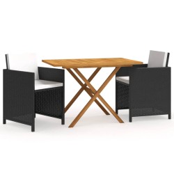 vidaXL Set de comedor de jardín 3 piezas con cojines negro