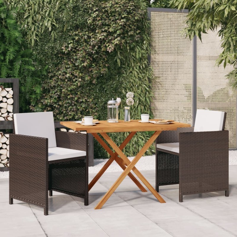 vidaXL Set de comedor de jardín 3 piezas con cojines marrón vidaXL Set de comedor de jardín 3 piezas con cojines marrón