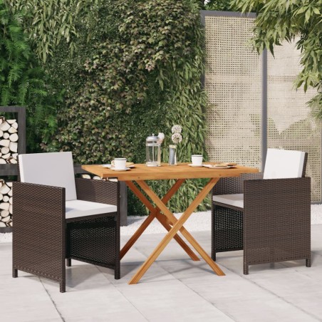 vidaXL Set de comedor de jardín 3 piezas con cojines marrón