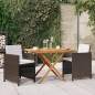 vidaXL Set de comedor de jardín 3 piezas con cojines marrón vidaXL Set de comedor de jardín 3 piezas con cojines marrón