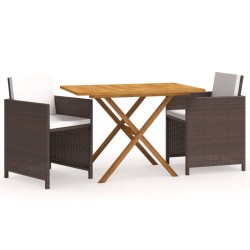 vidaXL Set de comedor de jardín 3 piezas con cojines marrón