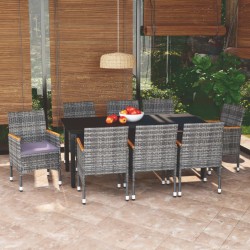 vidaXL Set de muebles jardín 9 pzas con cojines ratán sintético gris