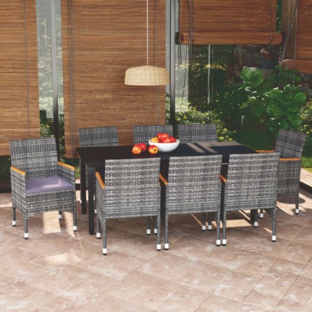 vidaXL Set de muebles jardín 9 pzas con cojines ratán sintético gris
