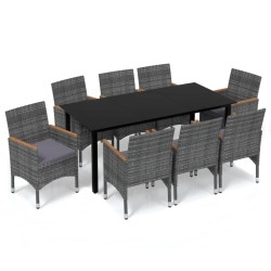 vidaXL Set de muebles jardín 9 pzas con cojines ratán sintético gris