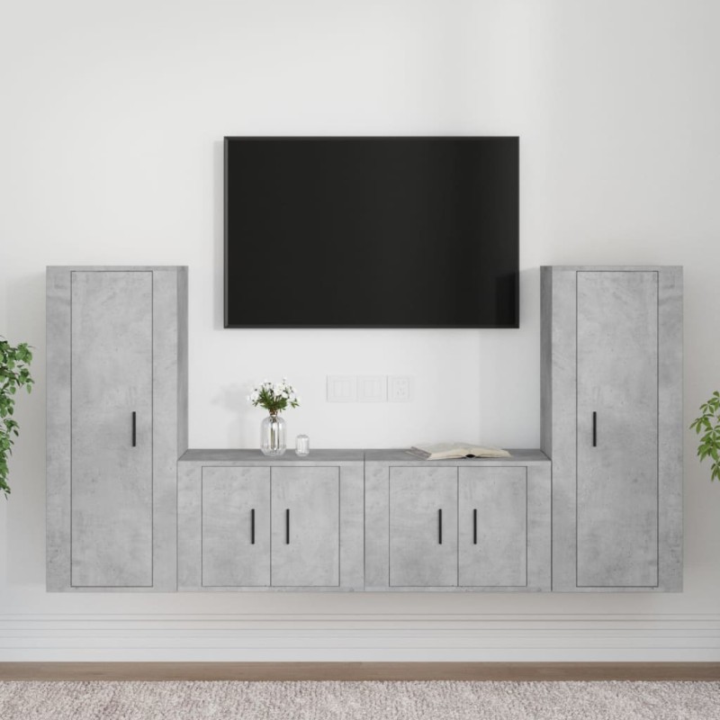 vidaXL Set de muebles de TV 4 pzas madera contrachapada gris hormigón