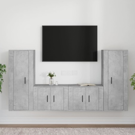vidaXL Set de muebles de TV 4 pzas madera contrachapada gris hormigón