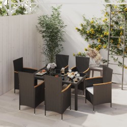 vidaXL Juego de comedor de jardín 7 piezas ratán sintético negro