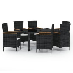 vidaXL Juego de comedor de jardín 7 piezas ratán sintético negro