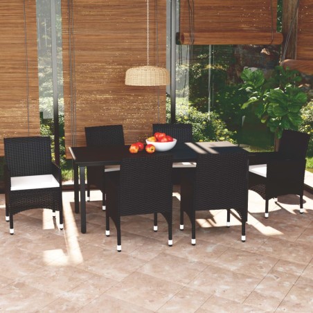 vidaXL Set de comedor de jardín 7 pzas y cojines ratán sintético negro