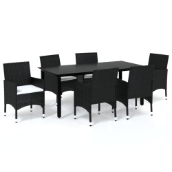 vidaXL Set de comedor de jardín 7 pzas y cojines ratán sintético negro