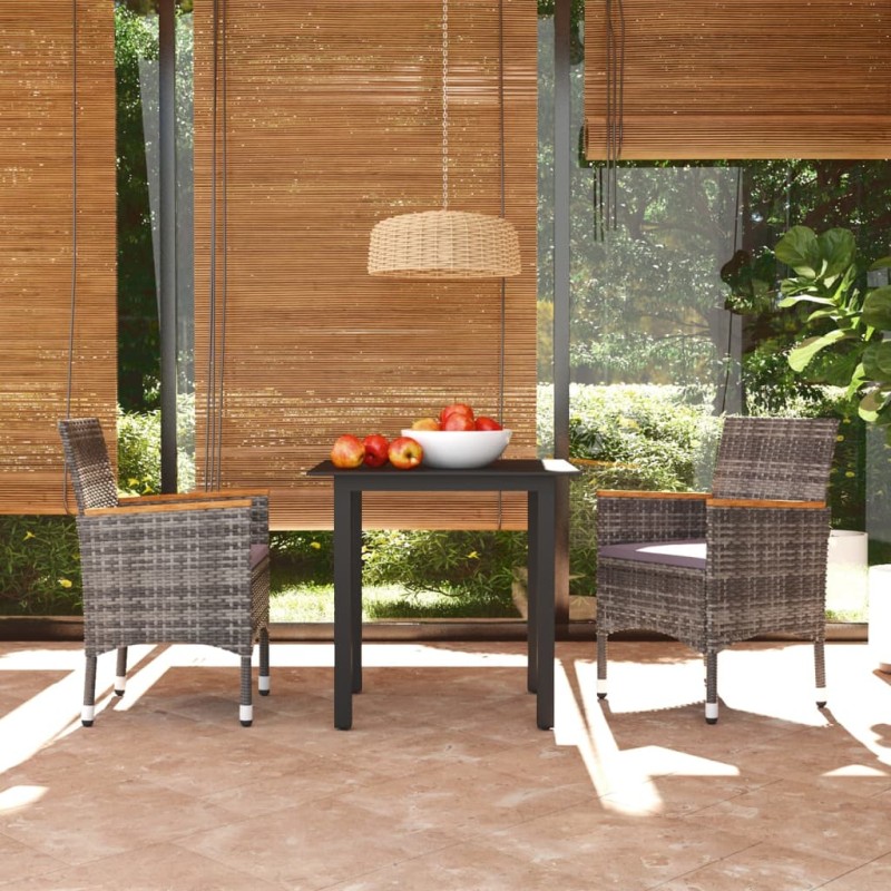 vidaXL Juego muebles jardín 3 pzas con cojines ratán sintético gris
