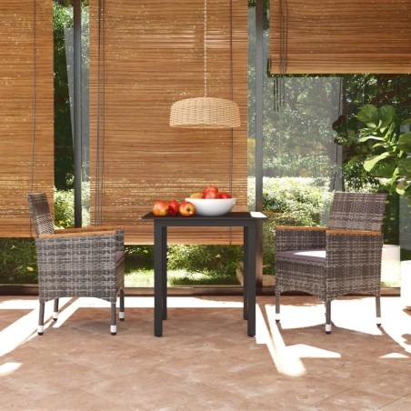 vidaXL Juego muebles jardín 3 pzas con cojines ratán sintético gris