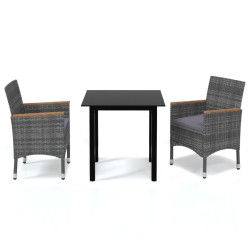 vidaXL Juego muebles jardín 3 pzas con cojines ratán sintético gris