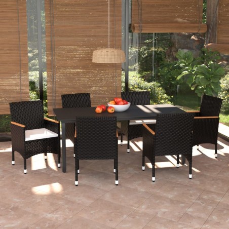 vidaXL Set de comedor de jardín 7 pzas y cojines ratán sintético negro