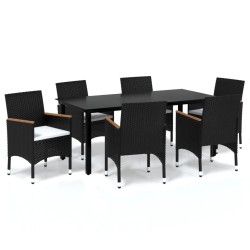 vidaXL Set de comedor de jardín 7 pzas y cojines ratán sintético negro