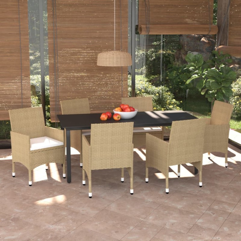 vidaXL Set comedor de jardín 7 pzas con cojines ratán sintético beige vidaXL Set comedor de jardín 7 pzas con cojines ratán sintético beige