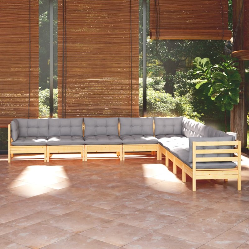 vidaXL Juego de muebles de jardín 9 pzas y cojines madera maciza pino vidaXL Juego de muebles de jardín 9 pzas y cojines madera maciza pino