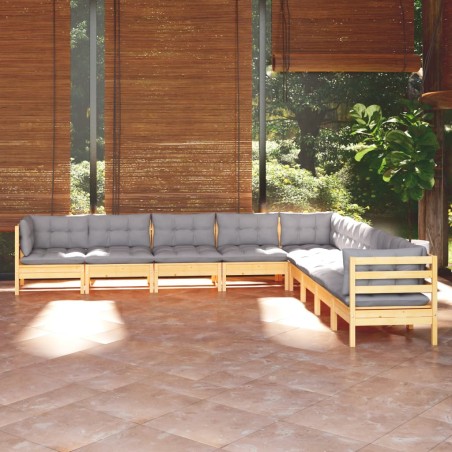 vidaXL Juego de muebles de jardín 9 pzas y cojines madera maciza pino