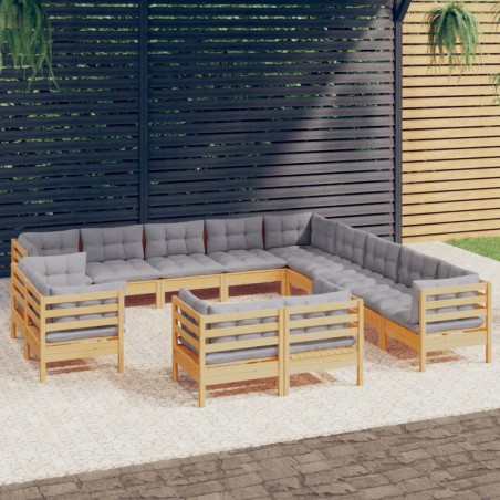vidaXL Juego de muebles de jardín 13 pzas y cojines madera maciza pino