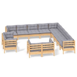 vidaXL Juego de muebles de jardín 13 pzas y cojines madera maciza pino