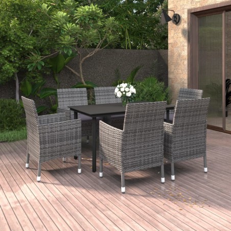 vidaXL Set comedor de jardín 7 pzas y cojines ratán sintético y vidrio