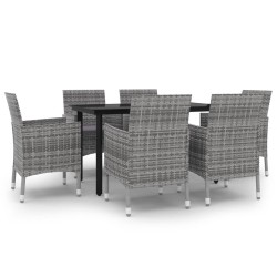 vidaXL Set comedor de jardín 7 pzas y cojines ratán sintético y vidrio