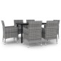 vidaXL Set comedor de jardín 7 pzas y cojines ratán sintético y vidrio vidaXL Set comedor de jardín 7 pzas y cojines ratán sintético y vidrio