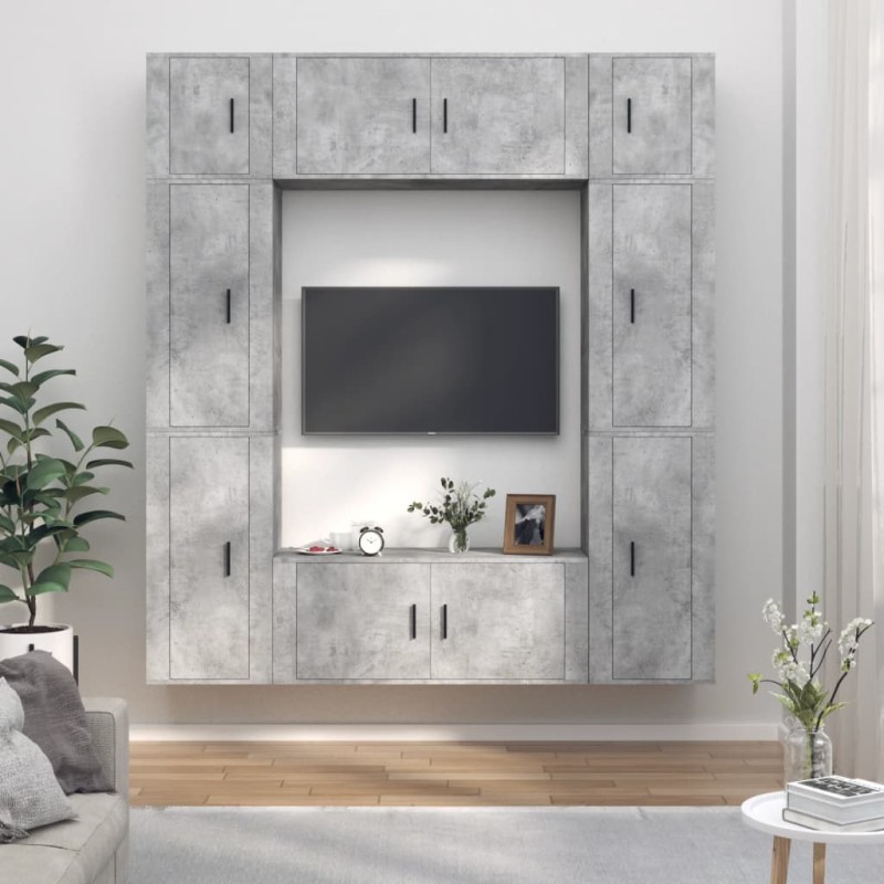 vidaXL Set de muebles de TV 8 pzas madera contrachapada gris hormigón vidaXL Set de muebles de TV 8 pzas madera contrachapada gris hormigón