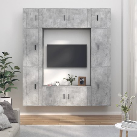 vidaXL Set de muebles de TV 8 pzas madera contrachapada gris hormigón