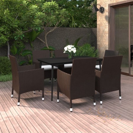 vidaXL Set comedor de jardín 7 pzas y cojines ratán sintético y vidrio