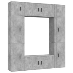 vidaXL Set de muebles de TV 8 pzas madera contrachapada gris hormigón