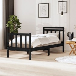 vidaXL Estructura de cama individual de madera maciza negro 90x190 cm