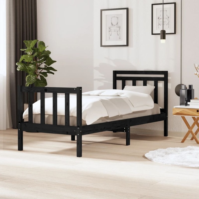 vidaXL Estructura de cama individual de madera maciza negro 90x190 cm vidaXL Estructura de cama individual de madera maciza negro 90x190 cm