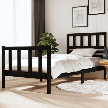 vidaXL Estructura de cama individual de madera maciza negro 90x190 cm