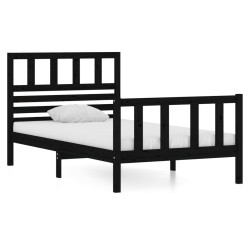 vidaXL Estructura de cama individual de madera maciza negro 90x190 cm
