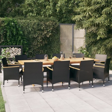 vidaXL Juego de comedor de jardín 11 piezas con cojines negro