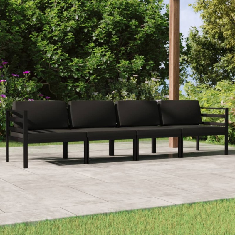 vidaXL Set muebles de jardín 4 pzas y cojines aluminio gris antracita vidaXL Set muebles de jardín 4 pzas y cojines aluminio gris antracita