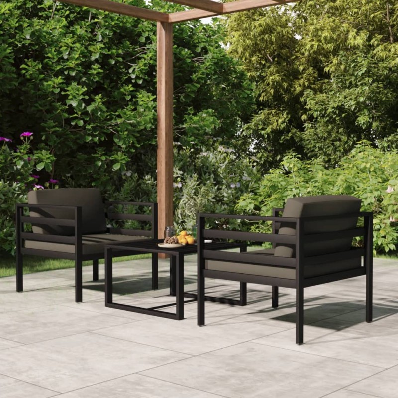 vidaXL Set muebles de jardín 3 pzas y cojines aluminio gris antracita