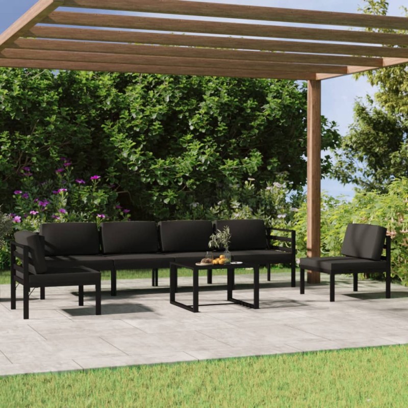 vidaXL Set muebles de jardín 7 pzas y cojines aluminio gris antracita vidaXL Set muebles de jardín 7 pzas y cojines aluminio gris antracita
