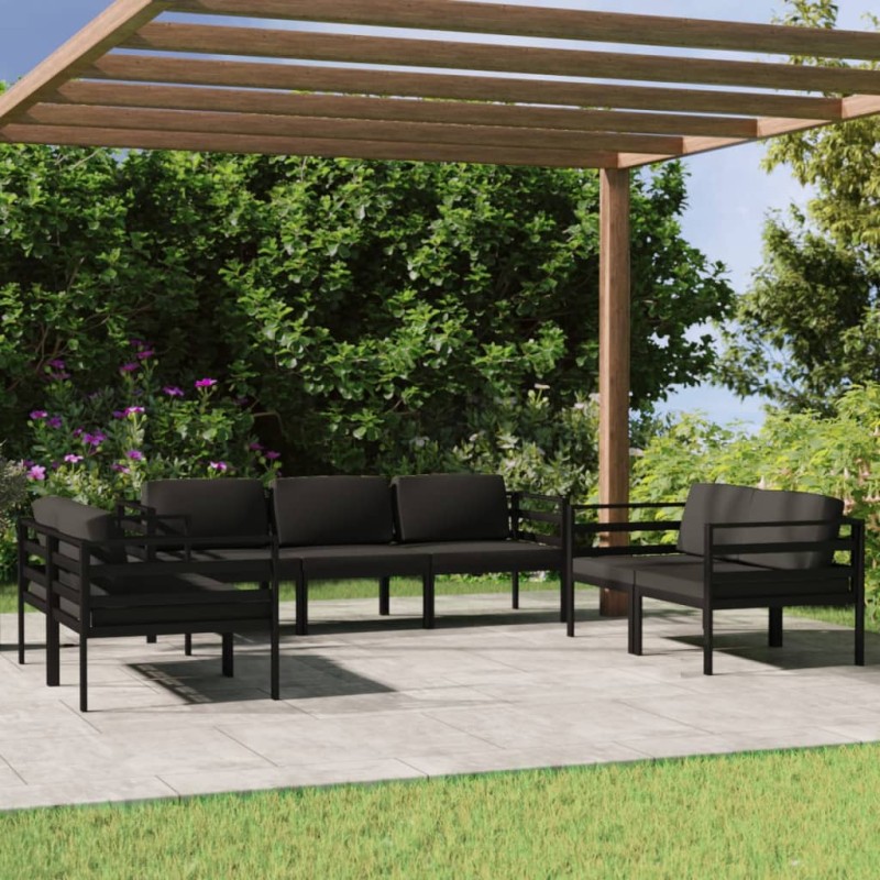 vidaXL Set muebles de jardín 7 pzas y cojines aluminio gris antracita vidaXL Set muebles de jardín 7 pzas y cojines aluminio gris antracita