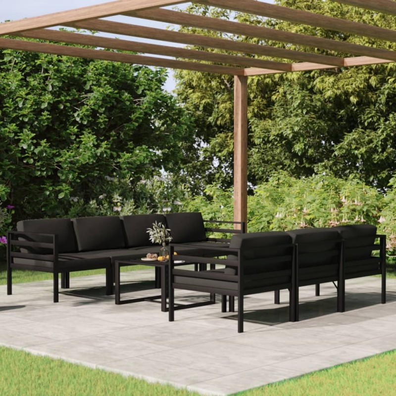 vidaXL Set muebles de jardín 8 pzas y cojines aluminio gris antracita vidaXL Set muebles de jardín 8 pzas y cojines aluminio gris antracita