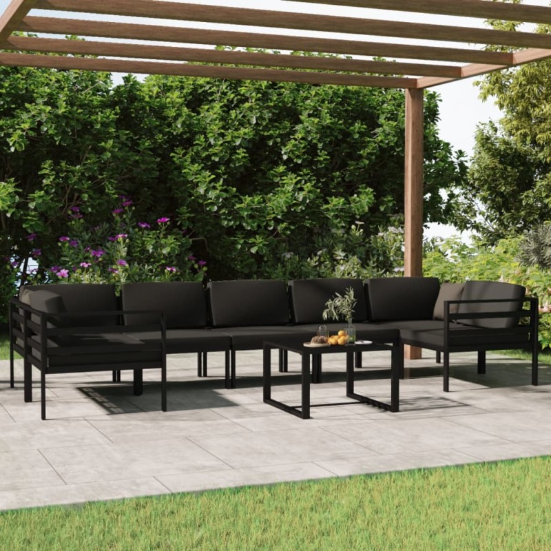 vidaXL Set muebles de jardín 8 pzas y cojines aluminio gris antracita vidaXL Set muebles de jardín 8 pzas y cojines aluminio gris antracita