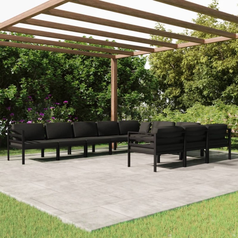 vidaXL Set muebles de jardín 10 pzas y cojines aluminio gris antracita vidaXL Set muebles de jardín 10 pzas y cojines aluminio gris antracita