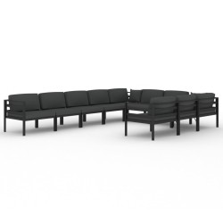vidaXL Set muebles de jardín 10 pzas y cojines aluminio gris antracita
