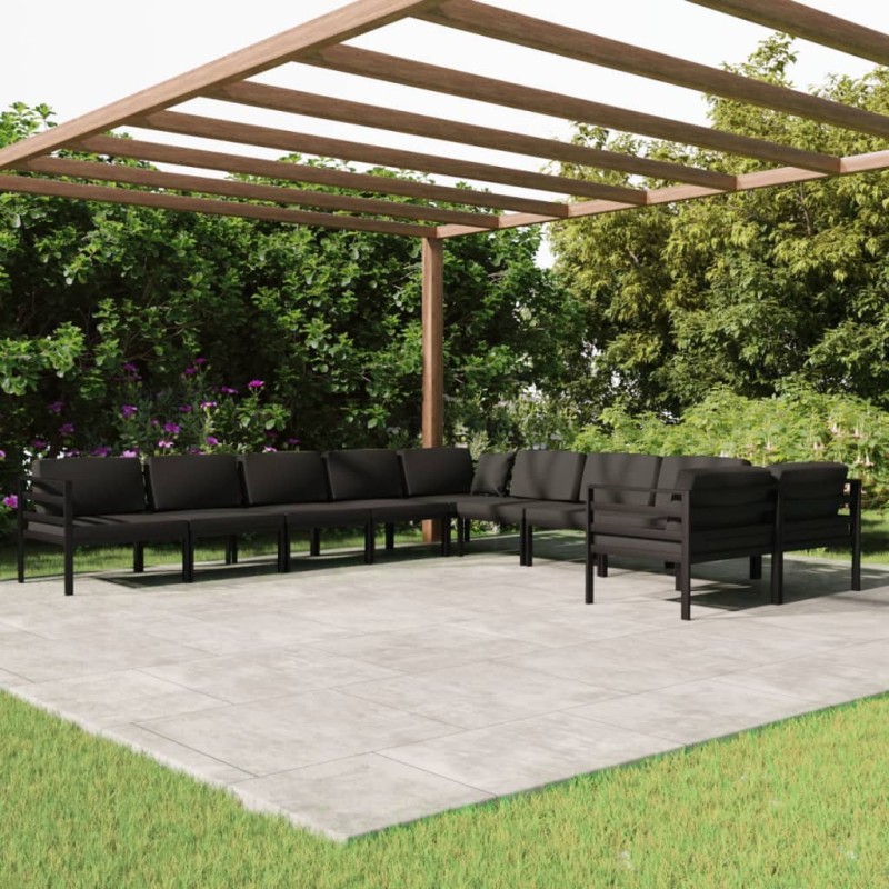 vidaXL Set muebles de jardín 10 pzas y cojines aluminio gris antracita vidaXL Set muebles de jardín 10 pzas y cojines aluminio gris antracita